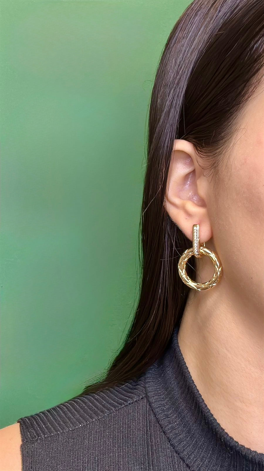 Brinco Elos Texturizados Dourado