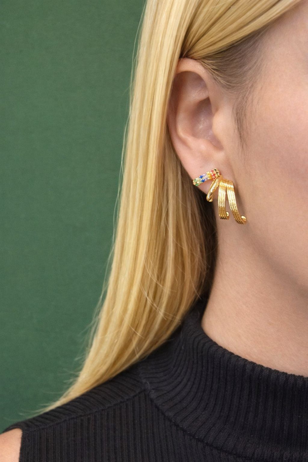 Brinco 4 em 1 Dourado com Zircônias Coloridas