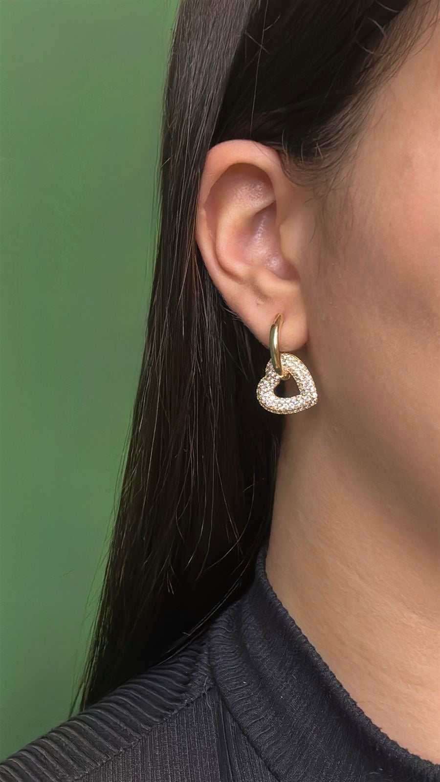 Brinco Argola Coração Cravejado Dourado