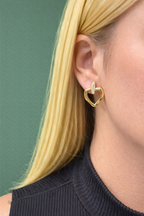 Brinco Coração Dourado com Zircônias