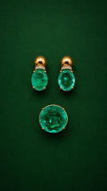 Conjunto Luxo com Turmalina Verde Natural e Zircônias em Banho Dourado ANEL + BRINCOS