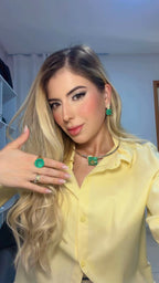 Conjunto Luxo Verde Esmeralda com Zircônias – Colar Choker + Brincos Elegantes
